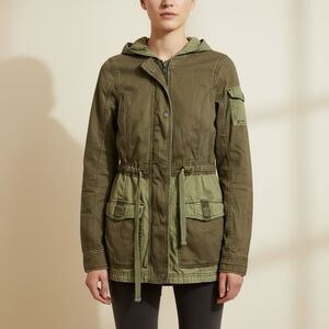 Hollister Khaki Women's Utility Jacket Olive Green Zip Up Hooded Cotton Jacket